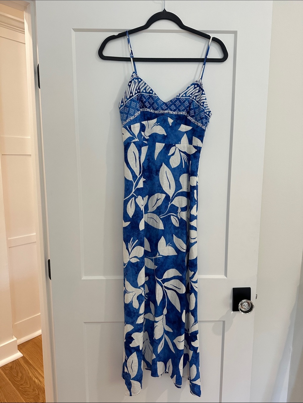 Zara Blue and White Floral Maxi Slip Dress XS